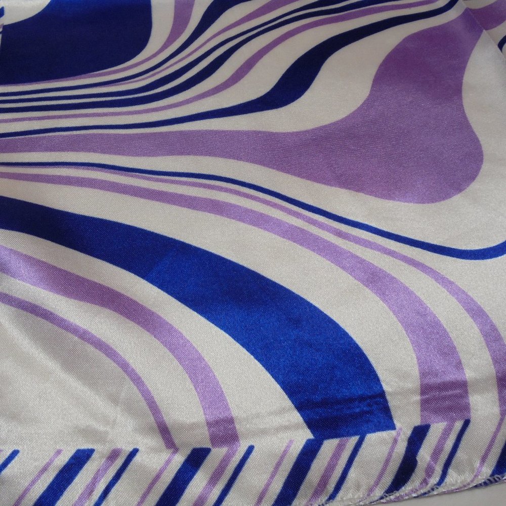 Vintage Scarf 19" Square Satin purple blue psychedelic wave print neckerchief - Picture 2 of 4